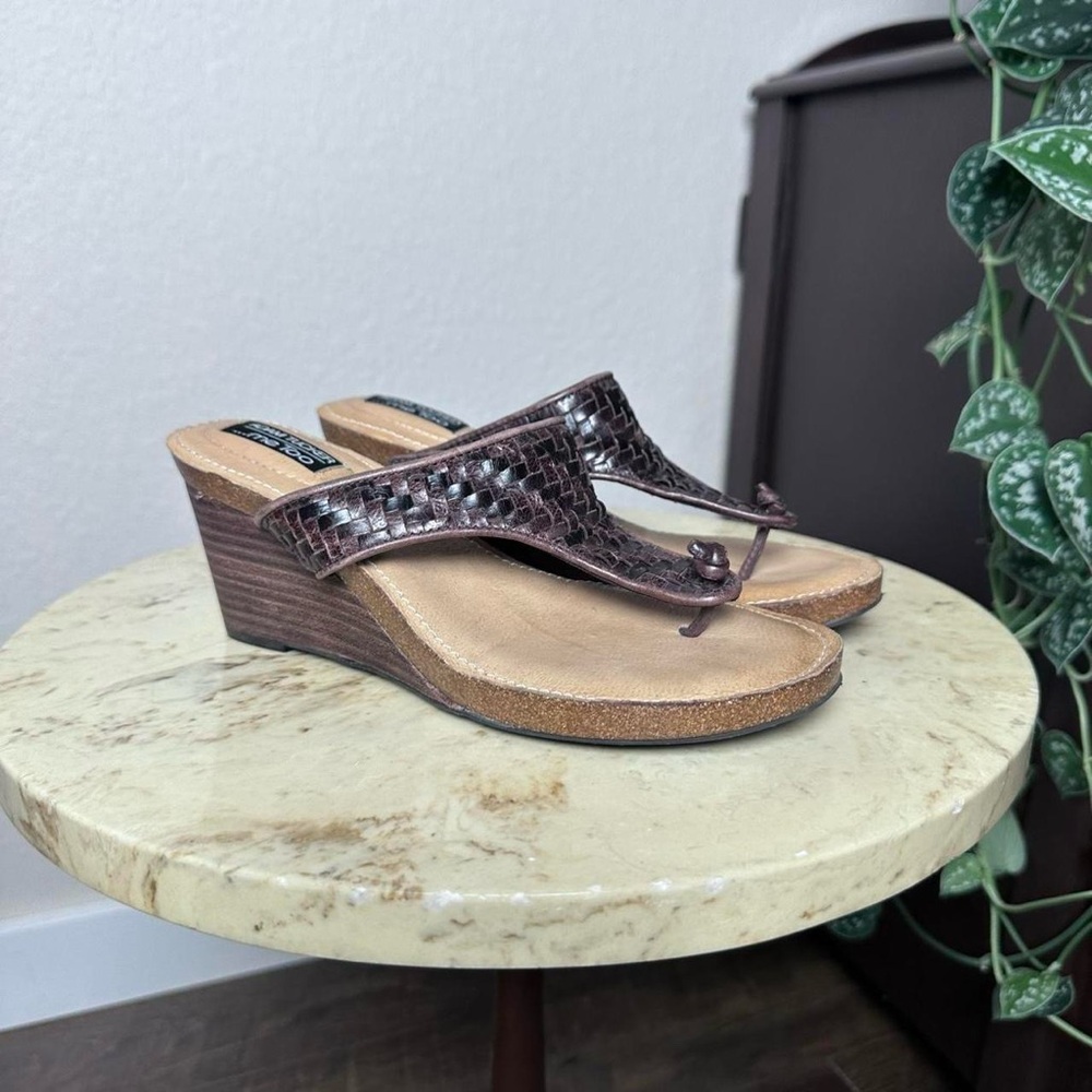 Vintage brown leather with straps, flip flop sandals heels, mules Size 8